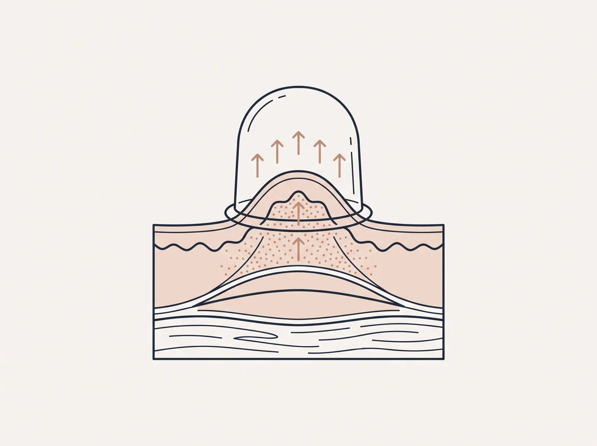 Cross-section diagram showing the negative pressure of a cup lifting the skin and tissue