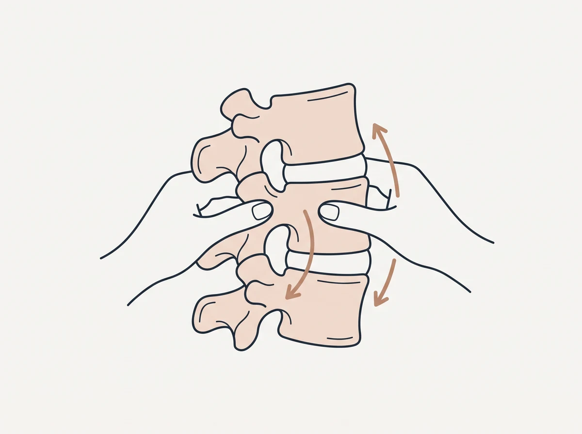 Osteopathy diagram showing a hands-on technique applied to a spinal joint